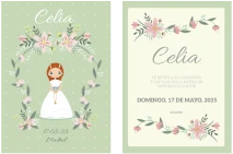 Recordatorio en tonos pastel para recordatorios de comunión, ideal para una presentación dulce y elegante.