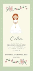 Recordatorio en tonos pastel para recordatorios de comunión, ideal para una presentación dulce y elegante.