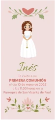 Recordatorio con estampado floral para comunión, elegante y natural.