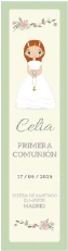 Recordatorio en tonos pastel para recordatorios de comunión, ideal para una presentación dulce y elegante.