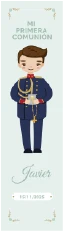 Traje de comunión estilo Guardia Civil con chaqueta azul y detalles dorados.